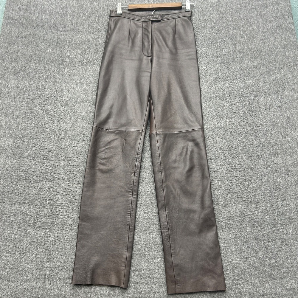 Sienna Studio Lined Leather Pants Size 2 Biker Punk Elegant Brown Mob Raw Hem